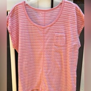T by Talbots pink/white stripe dropped shoulder loose fitting pocket T